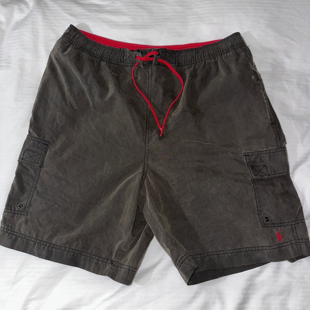 VTG Polo Sport Shorts Mens Medium Brown Swim Trunks Cargo Drawstring Old Money